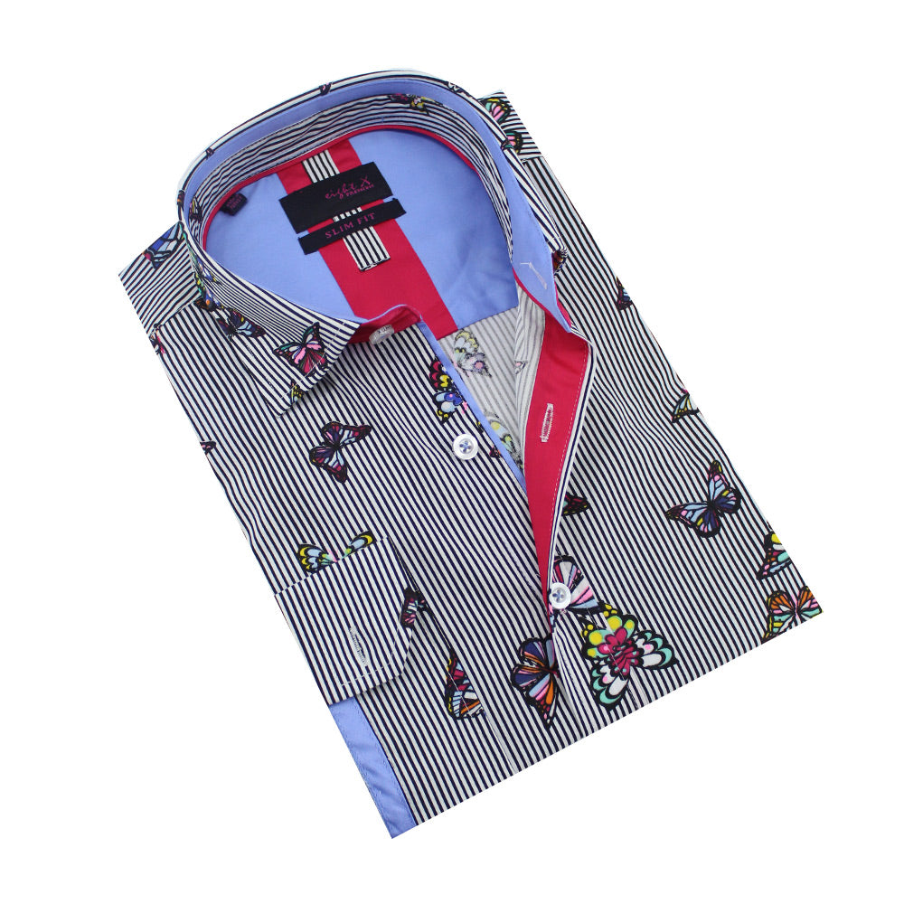 Stripes and Butterflies Button Down Shirt Shirts Eight-X MULTI S