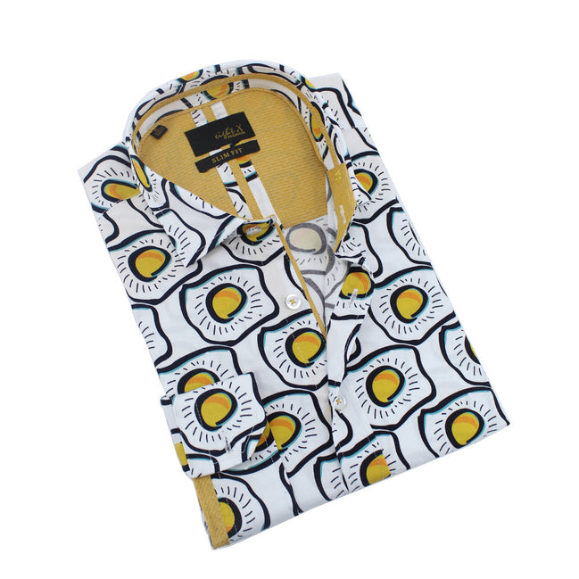 Sunny Side Up Button Down Print Shirt Shirts Eight-X WHITE S
