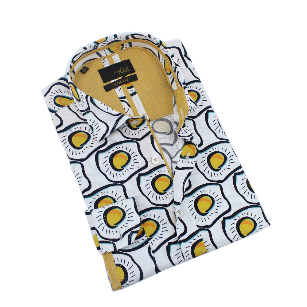 Sunny Side Up Button Down Print Shirt Shirts Eight-X WHITE S