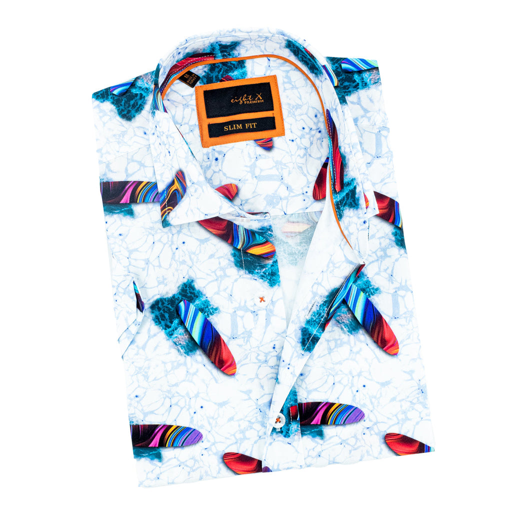 Surfing with the Alien Short Sleeve Button Down Shirt Shirts Eight-X WHITE S
