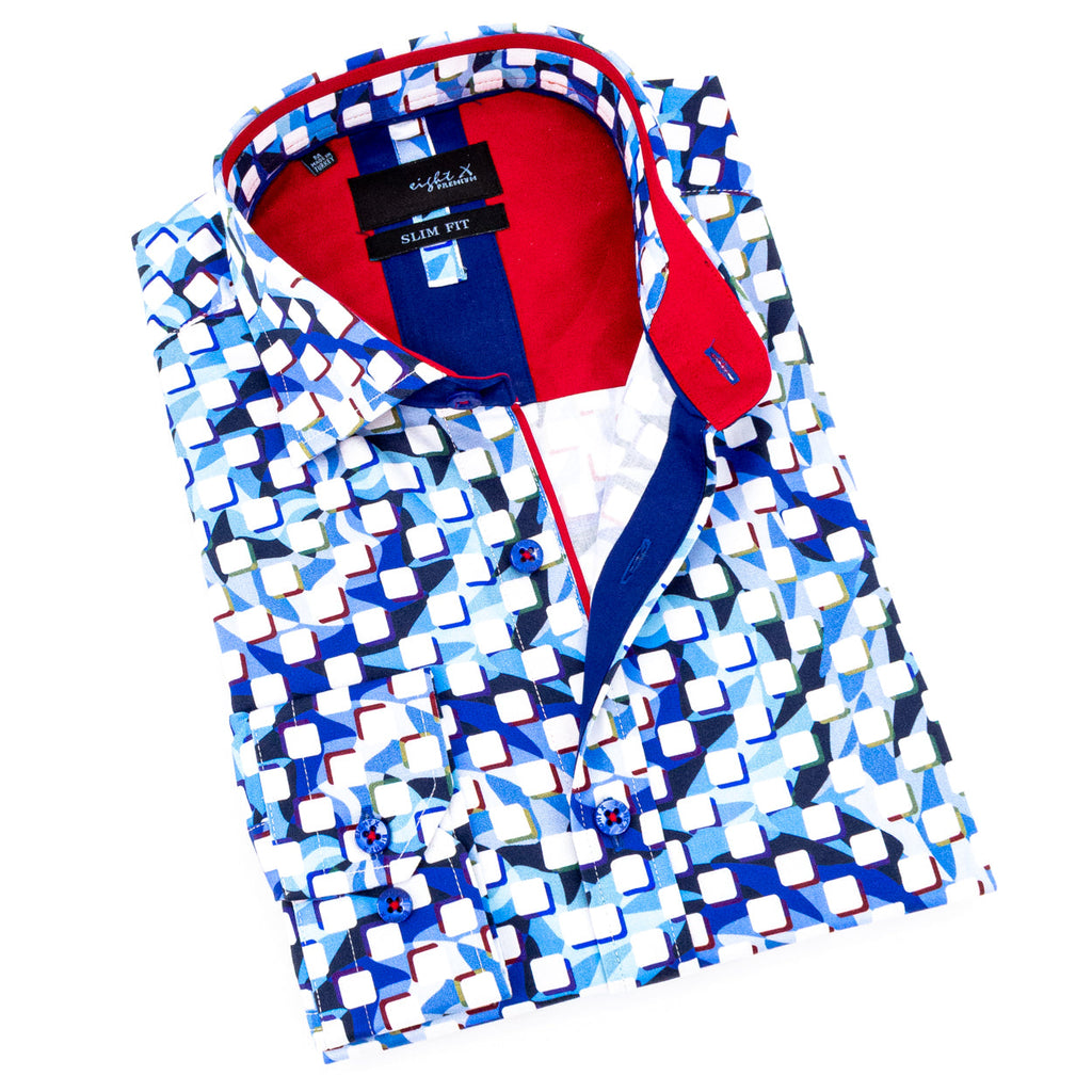 Tile Tab Button Down Shirt Shirts EightX BLUE S