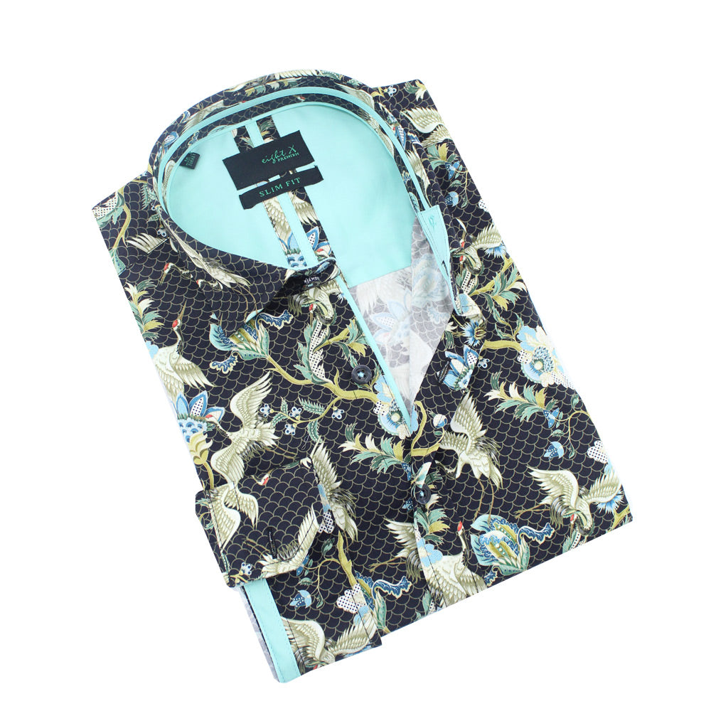 Traditional Flying Japanese Crane Button Down Shirt Shirts Eight-X MULTI S
