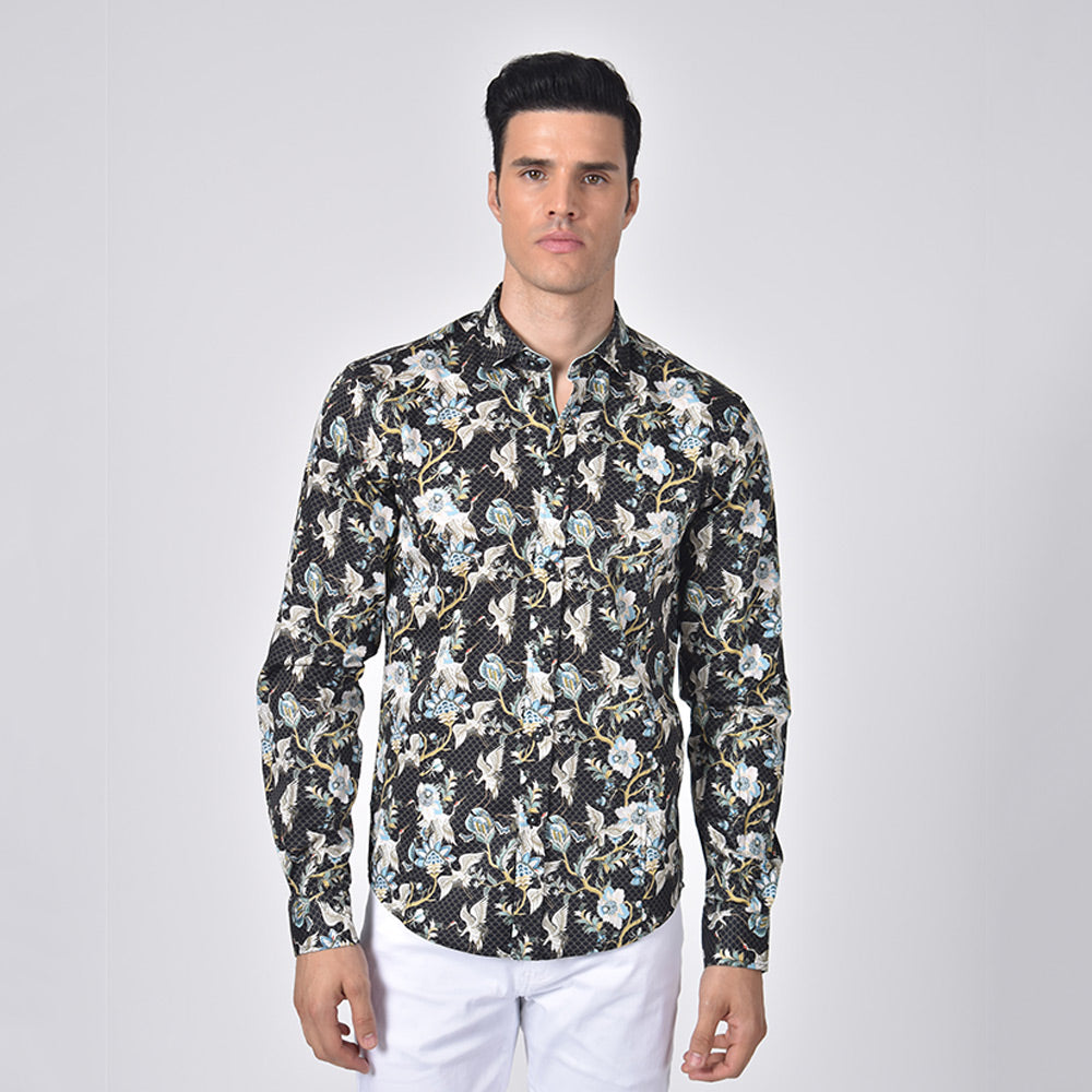 japanese dress shirts Simple Haori Japanese Oni Masks MAKATO is a band collar shirt that embodies refined restraintthe kind of piece that speaks through quiet presence rather than statement Traditional Flying Japanese Crane Button