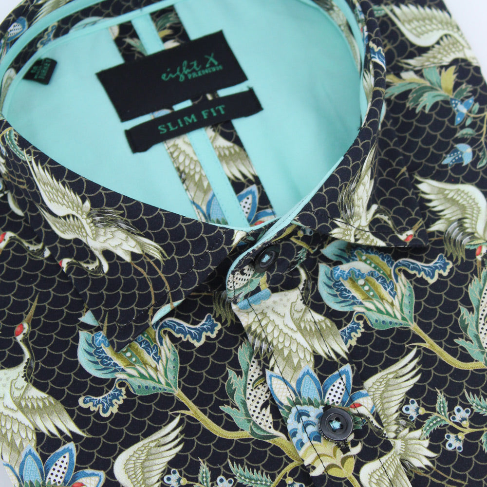 Traditional Flying Japanese Crane Button Down Shirt Shirts Eight-X