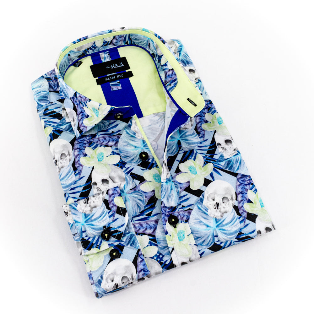 Tropic Slumber Button Down Shirt Shirts EightX TURQUOISE S