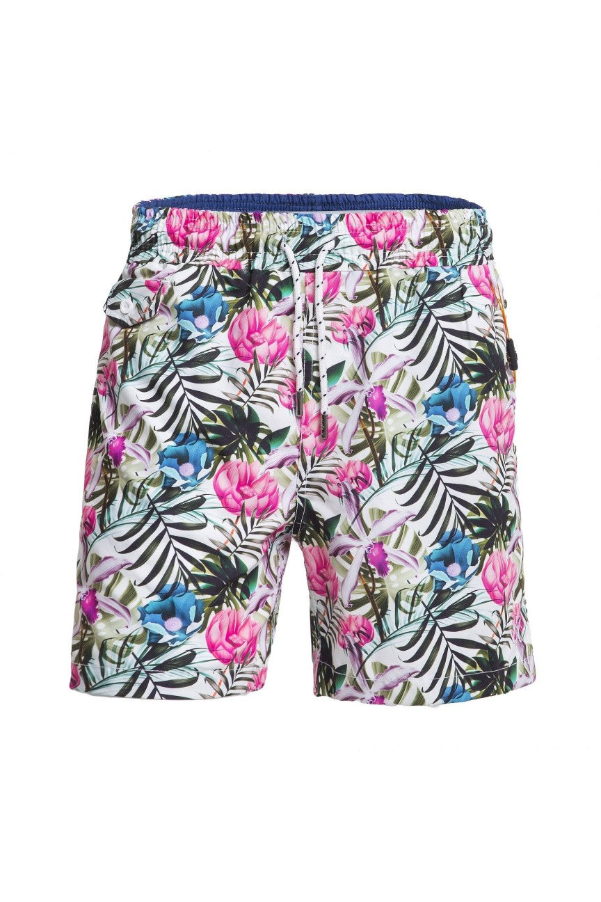 Tropical Flora Print Swim Trunks Swim Wear EightX MULTI S