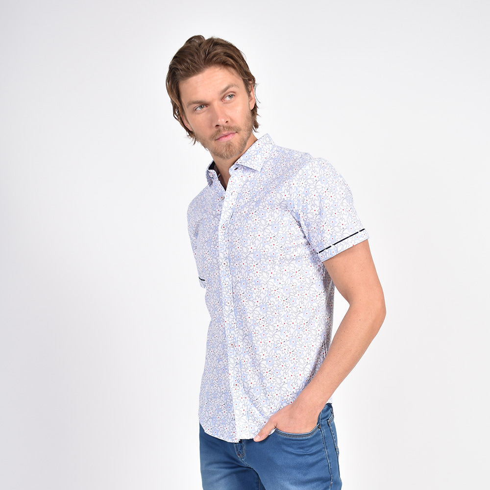 White Geranium Flower Short Sleeve Shirt Shirts Eight-X