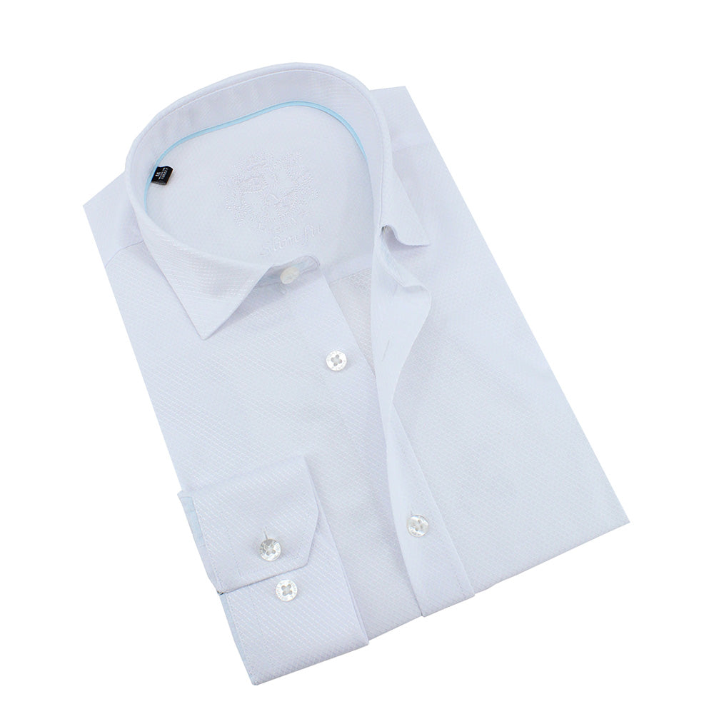 White Jacquard Shirt With Aqua Trim Shirts EightX WHITE S