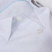 White Jacquard Shirt With Aqua Trim Shirts EightX