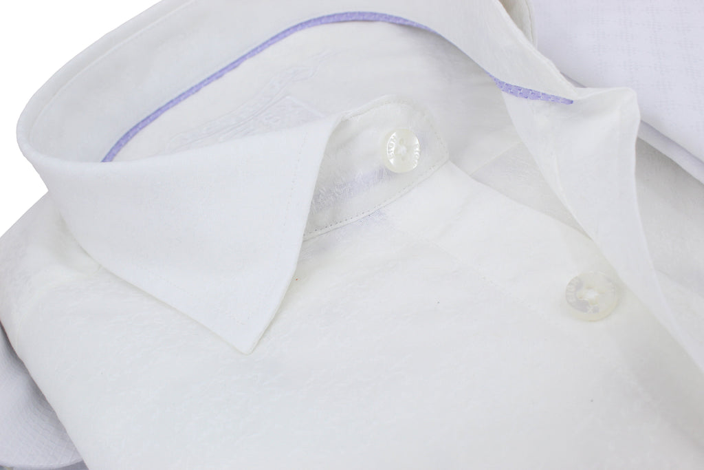 White Jacquard Shirt With Lilac Trim Shirts EightX