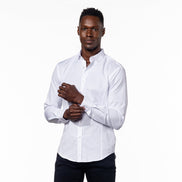 White Jacquard Shirt With Pink Trim Shirts EightX