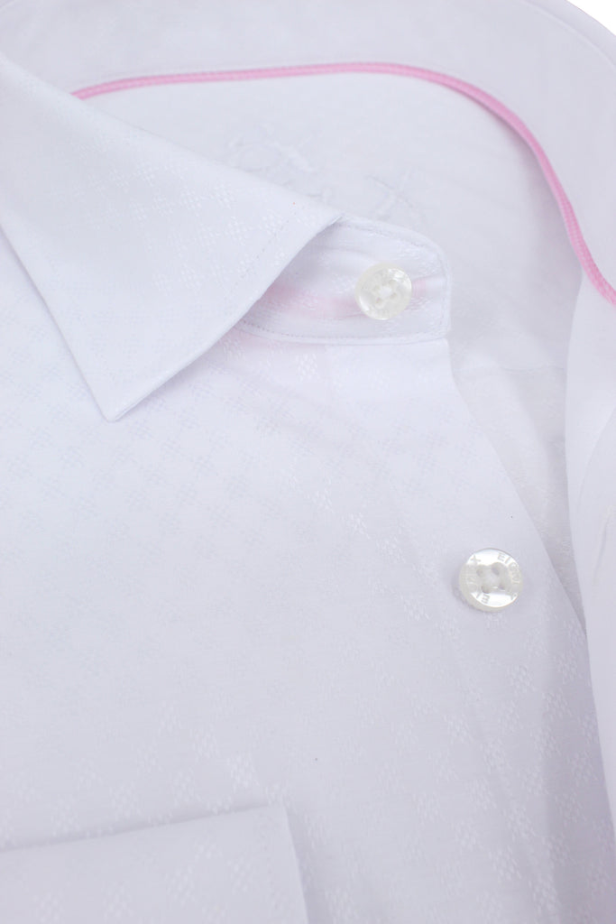 White Jacquard Shirt With Pink Trim Shirts EightX