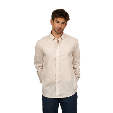 Essential Linen Long Sleeve Button Down Shirt - Beige Short Sleeve Shirts Eight-X