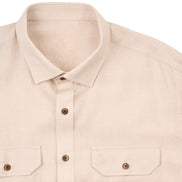 Essential Utility Linen Long Sleeve Button Down Shirt - Beige Short Sleeve Shirts Eight-X