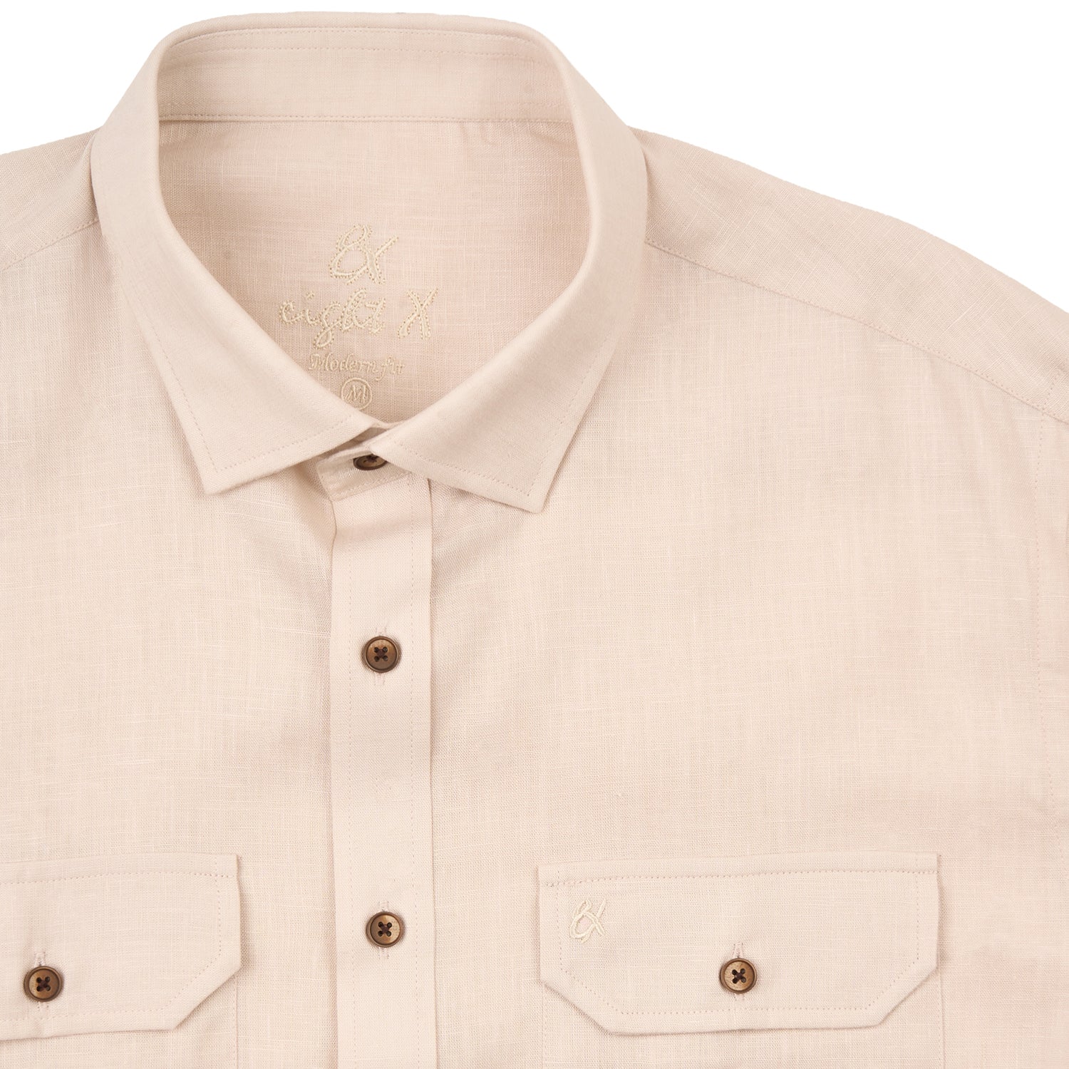 Essential Utility Linen Long Sleeve Button Down Shirt - Beige Short Sleeve Shirts Eight-X
