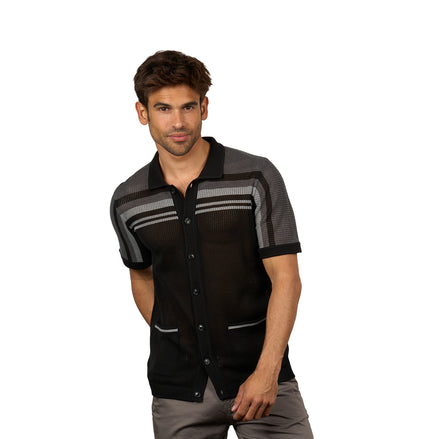 Foundation Crochet Button Up Shirt - Black Button Up Shirts Eight-X