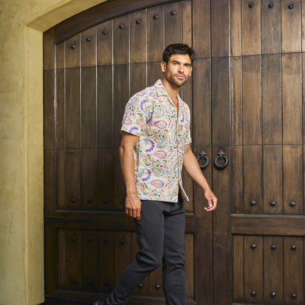 Zari Aureate Artisan Short Sleeve Button Up Shirt Eight-X