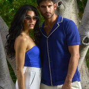 Essential Crochet Button Up Shirt - Blue Button Up Shirts Eight-X