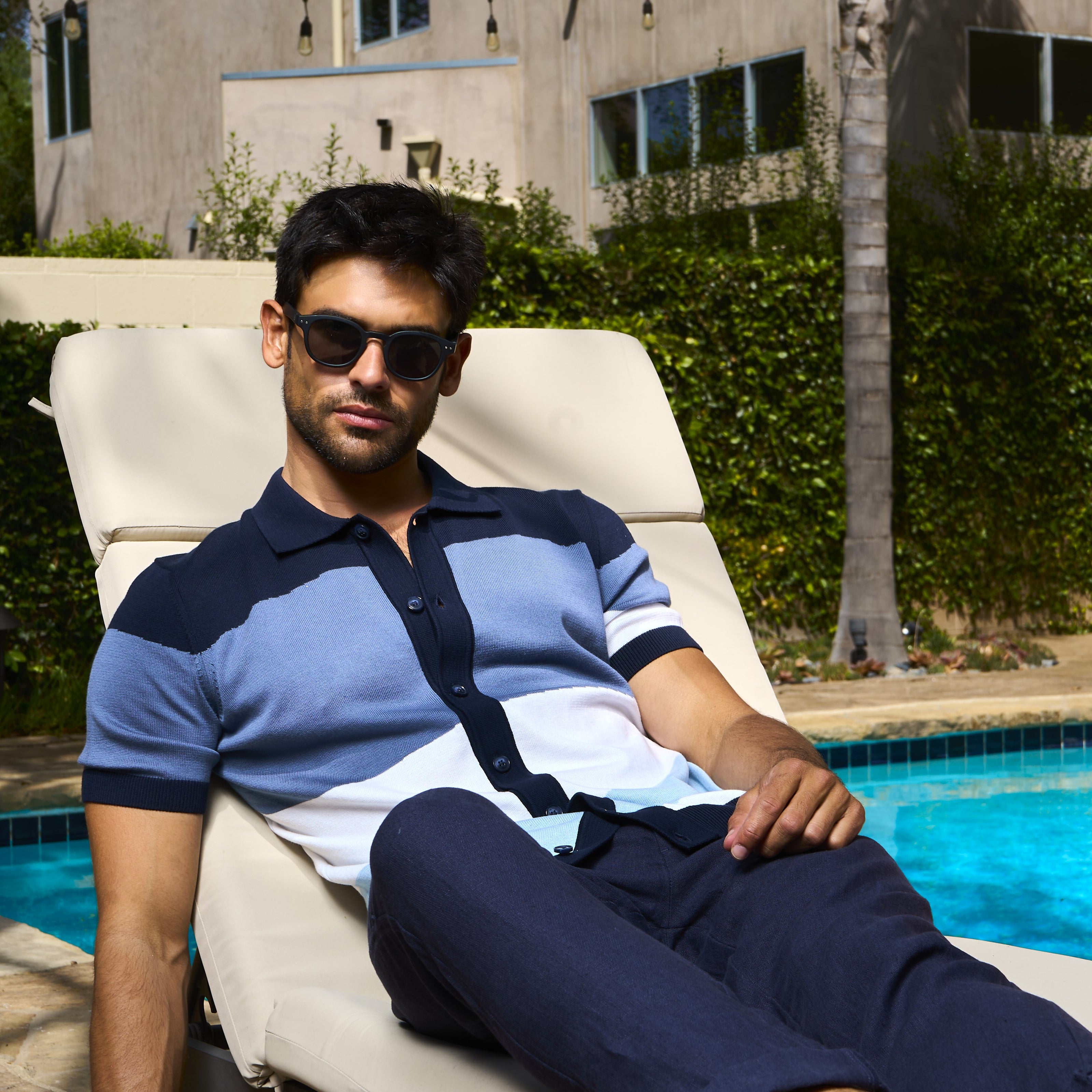 Sierra Knit Short Sleeve Button-Up Polo Shirt - Navy Eight-X