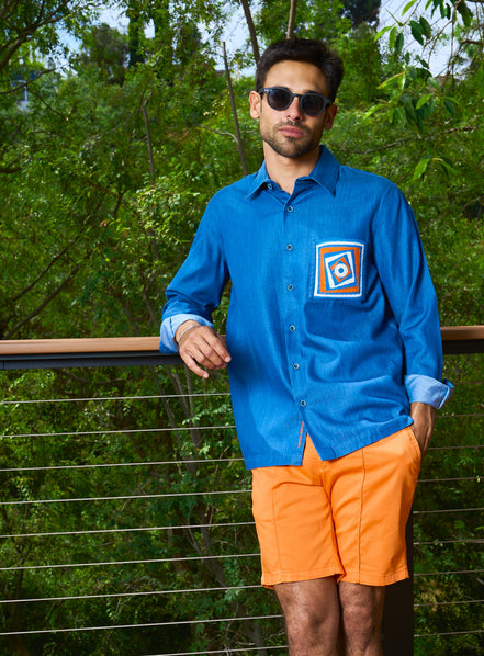 Indigo Denim Long Sleeve Button Up Shirt Eight-X