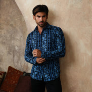 Wild Sapphire Artisan Long Sleeve Button Up Shirt Eight-X