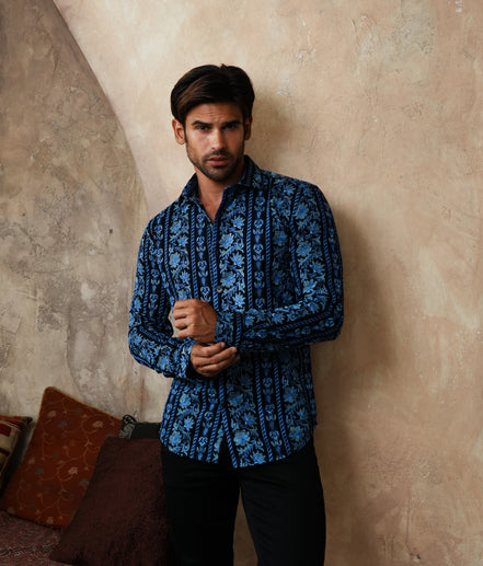 Wild Sapphire Artisan Long Sleeve Button Up Shirt Eight-X