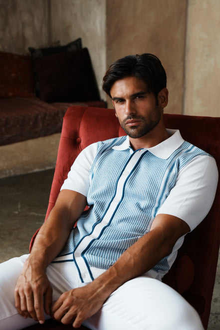 Harrison Knit Short Sleeve Button-Up Polo Shirt Eight-X