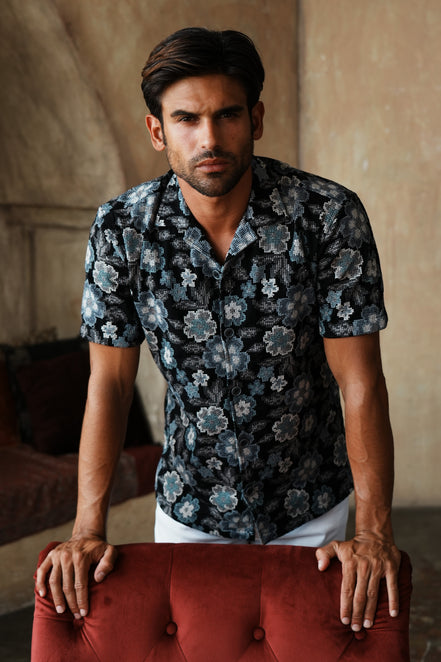 Pixel Bloom Artisan Short Sleeve Button Up Shirt Eight-X