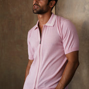 Contour Short Sleeve Zip Knit Polo Shirt - Pink Eight-X