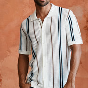 Fisherman Crochet Short Sleeve Button-Up Polo Shirt Eight-X