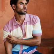 Sierra Knit Short Sleeve Button-Up Polo Shirt - Pink Eight-X