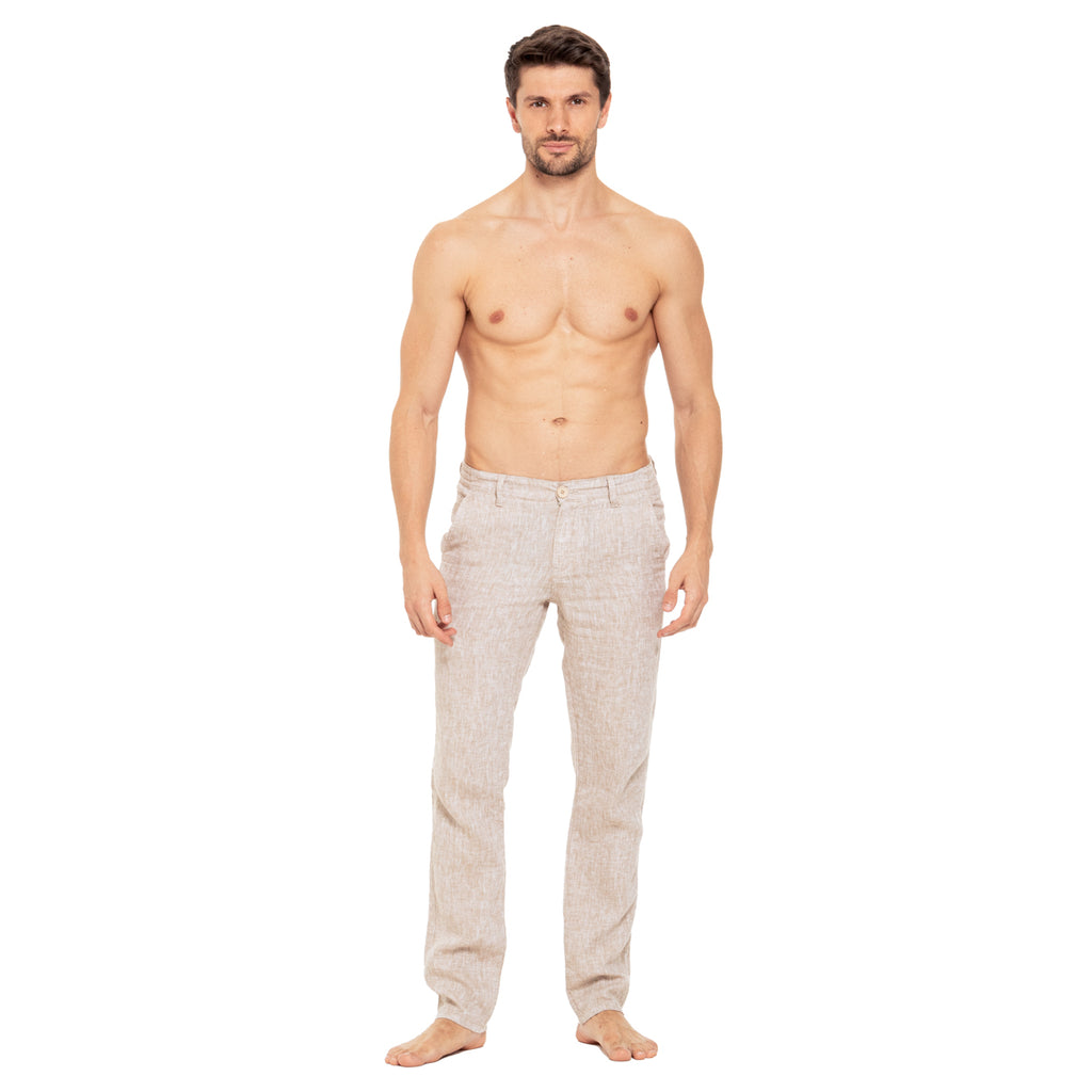 Linen Slim Fit Pants - Beige Pants Eight-X   
