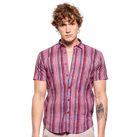 Feelings Striped Linen Short Sleeve Shirt Short Sleeve Eight-X