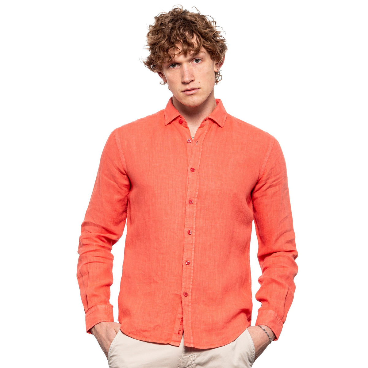 Linen Button Down Shirt - Coral Button Down Shirts Eight-X
