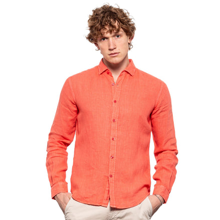 Linen Button Down Shirt - Coral Button Down Shirts Eight-X