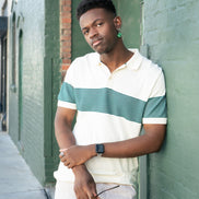 Striped Chest Knit Polo - Beige Polos Eight-X