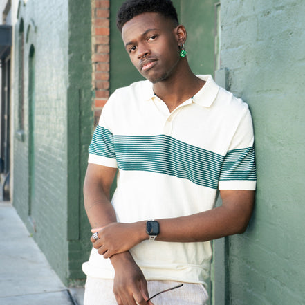 Striped Chest Knit Polo - Beige Polos Eight-X