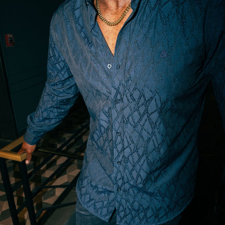 Aorta Blue Jacquard Button Down Shirt Button Down Shirts Eight-X