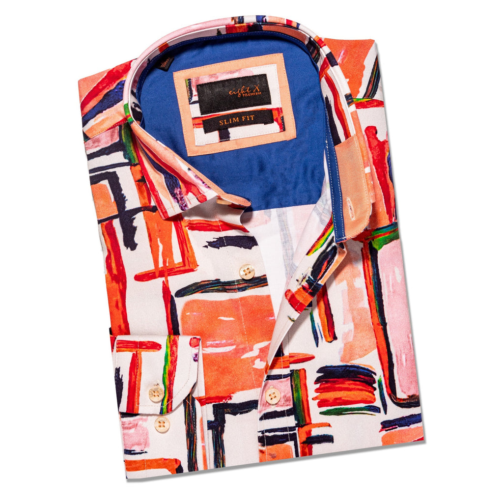 Painterly Button Down Shirt - Peach Button Down Shirts Eight-X MULTI S 