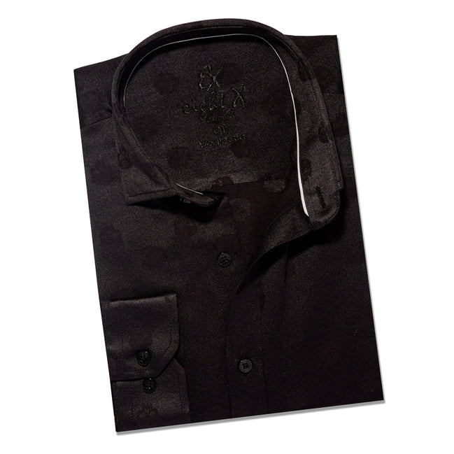 Skull Jacquard Button Down Shirt - Black Button Down Shirts Eight-X BLACK S 