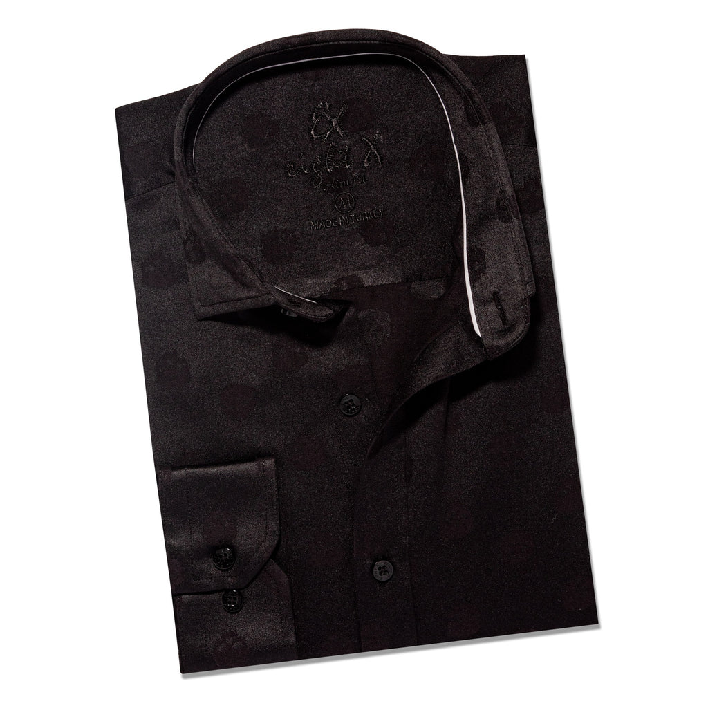 Skull Jacquard Button Down Shirt - Black Button Down Shirts Eight-X BLACK S 