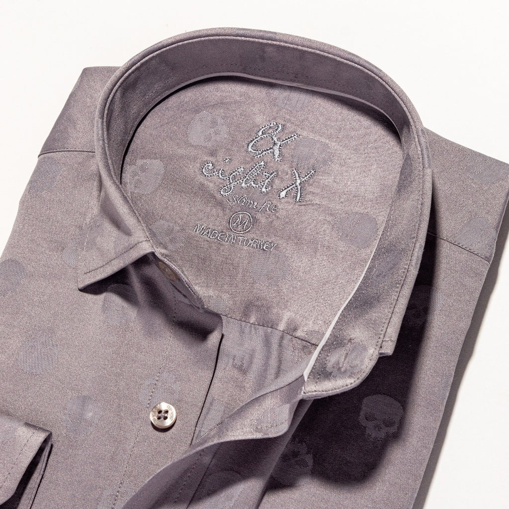 Skull Jacquard Button Down Shirt - Grey  Eight-X   