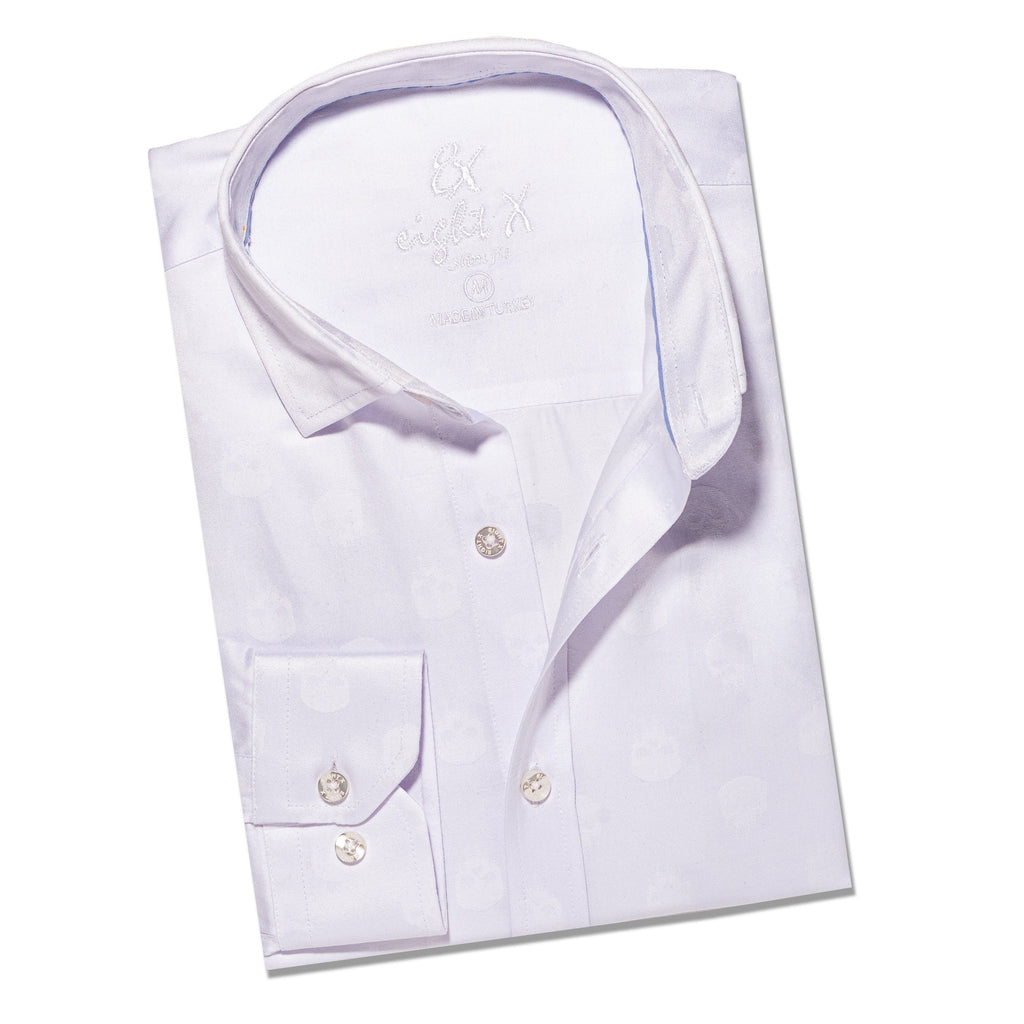 Skull Jacquard Button Down Shirt - White Button Down Shirts Eight-X WHITE S 