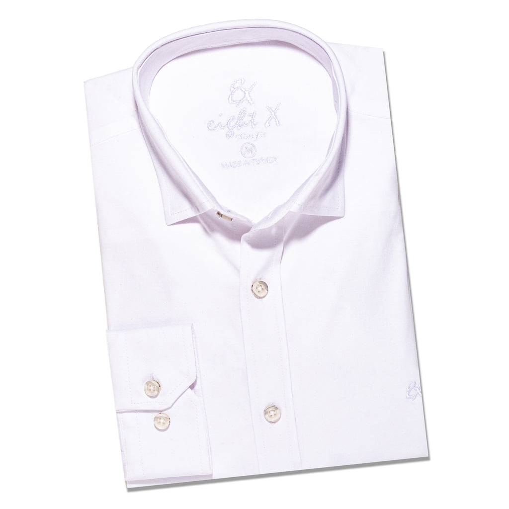 Solid Cotton Slim Fit Button Down Shirt - White  Eight-X   