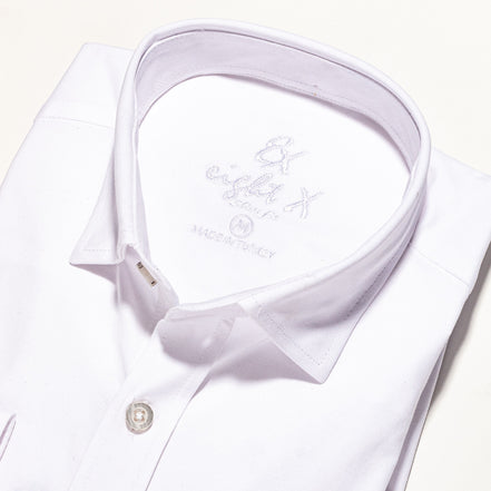 Solid Cotton Slim Fit Button Down Shirt - White Button Down Shirts Eight-X   
