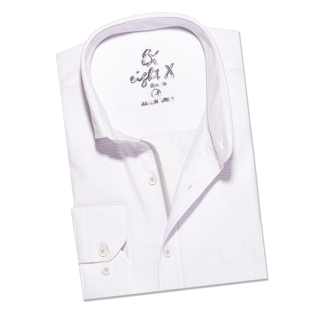 Piped Seersucker Button Down Shirt Button Down Shirts Eight-X WHITE S 