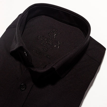 Solid Cotton Slim Fit Button Down Shirt - Black Button Down Shirts Eight-X   