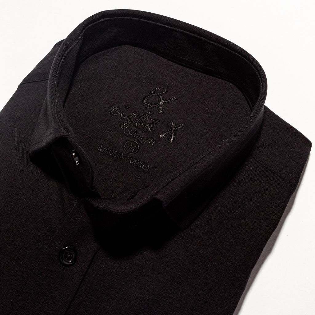 Solid Cotton Slim Fit Button Down Shirt - Black  Eight-X   