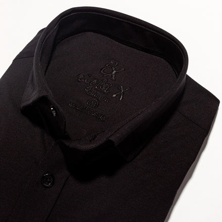 Solid Cotton Slim Fit Button Down Shirt - Black Button Down Shirts Eight-X   