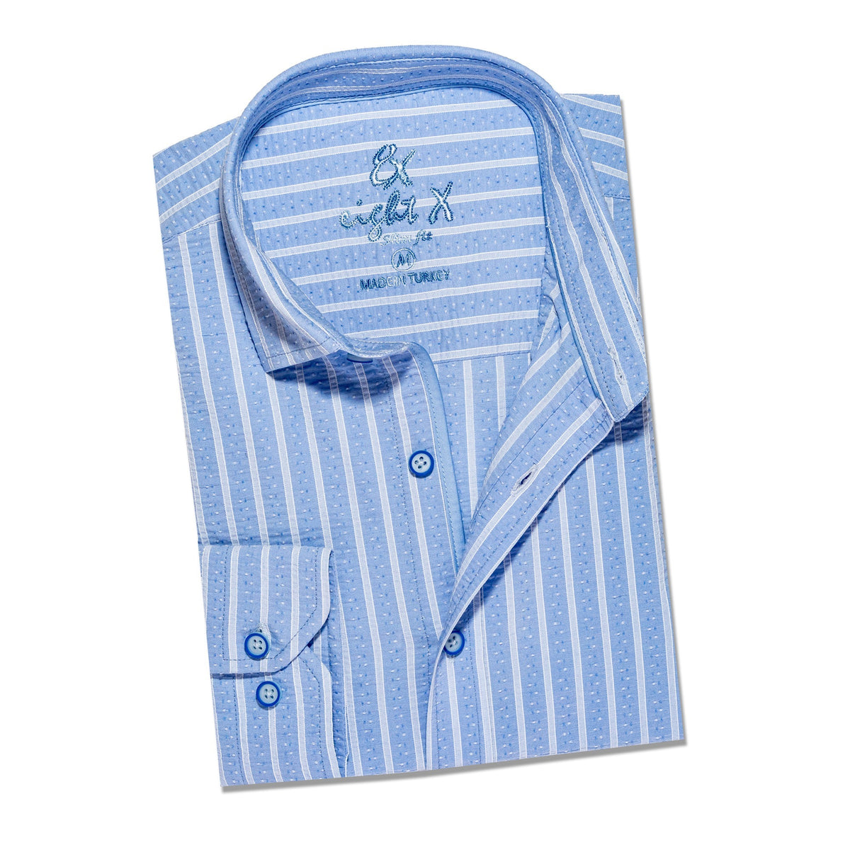 Regatta Seersucker Striped Button Down Shirt Button Down Shirts Eight-X BLUE S 